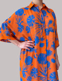 Orange Blue Long Sleeves Dress