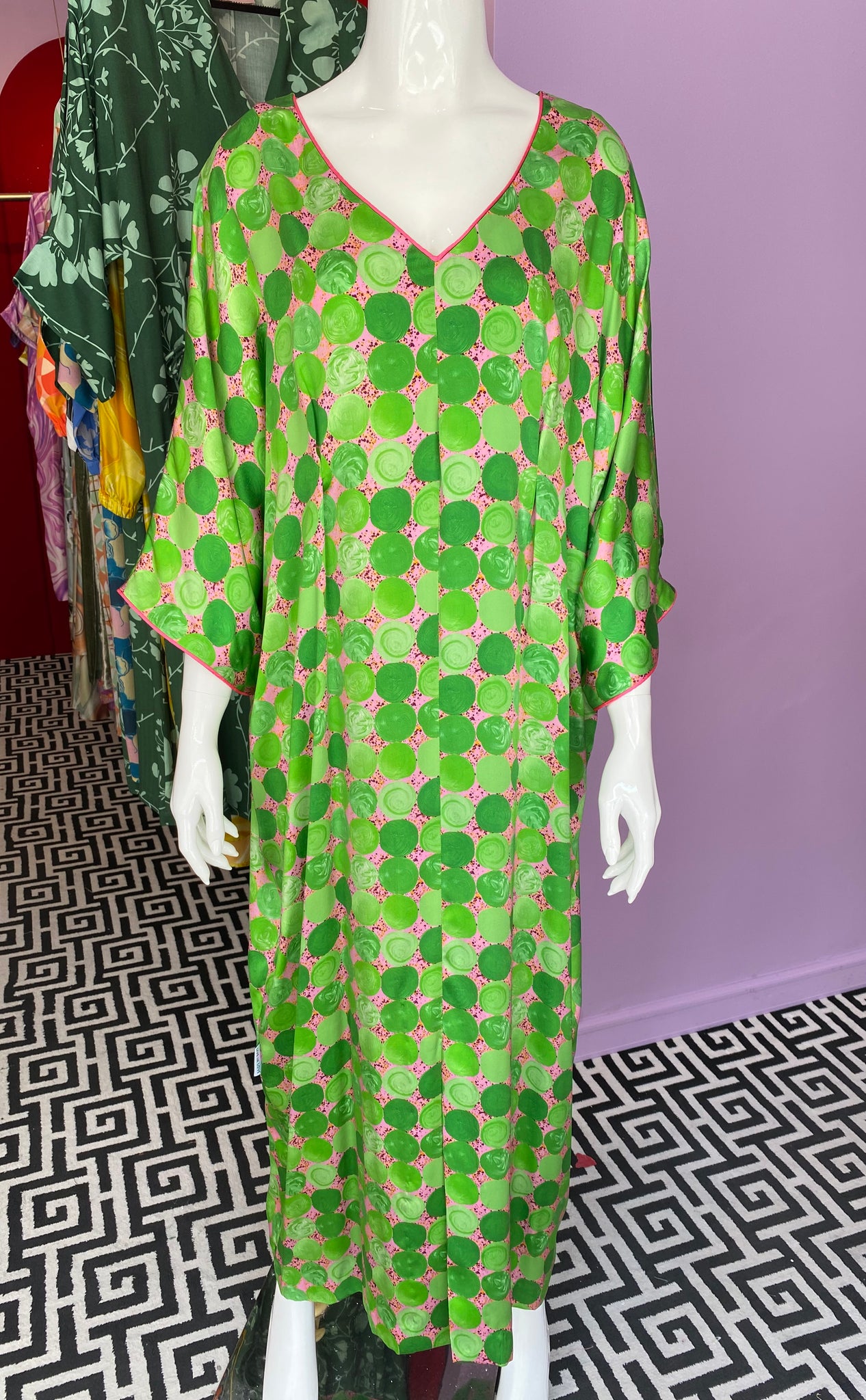 Silk Pipe dress Green and Pink Short Sleeves Dress