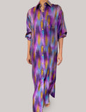 Silk Twill Dress in Purple Gold and Blue