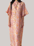 Short Sleeve Silk Dress in purple & Orange