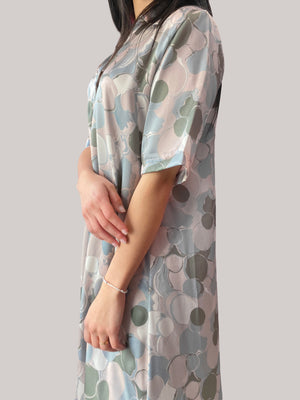 Light Pink & Grey  Silk Short Sleeves Dress