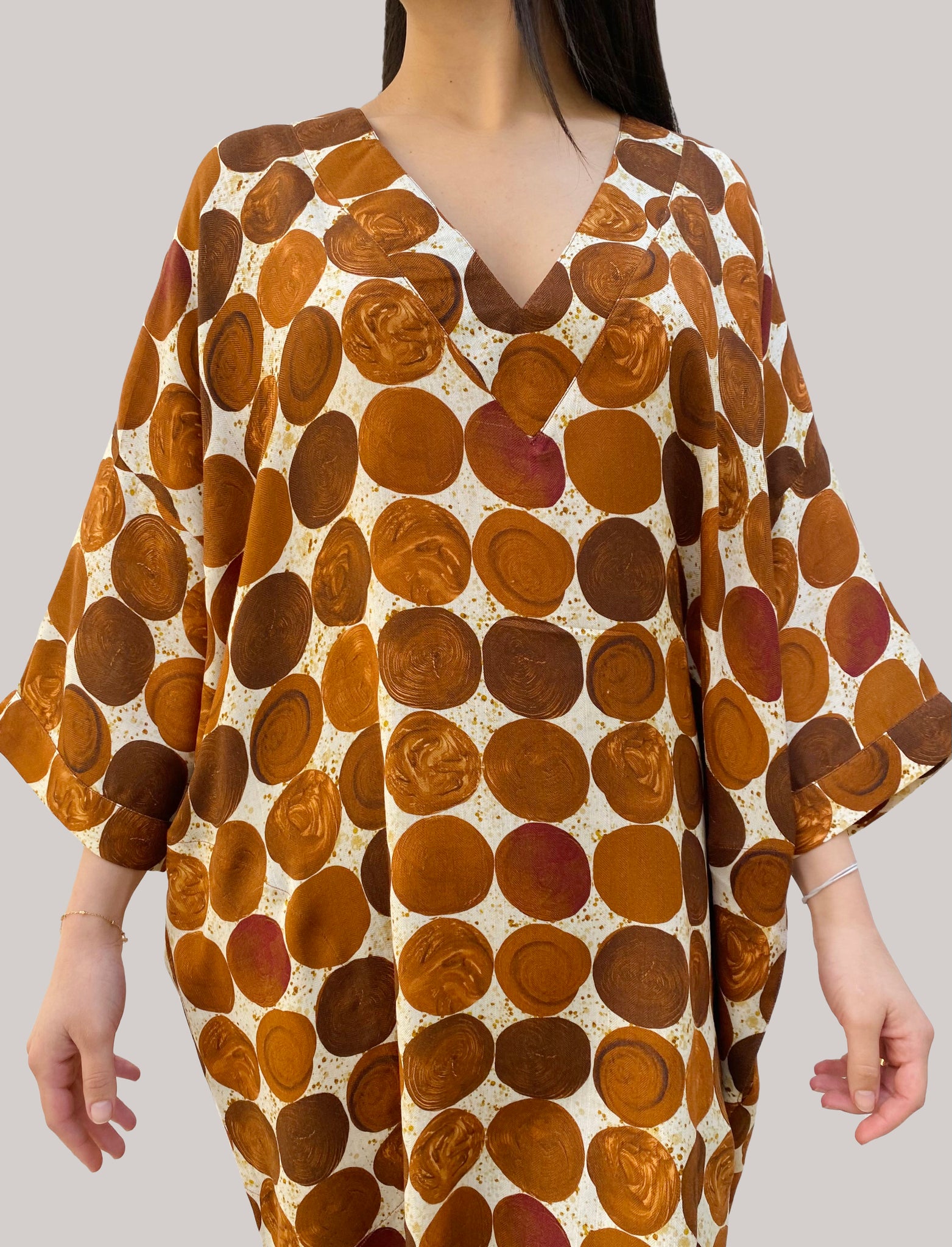 Cashmere  White & Brown circles TowSide Pockets Dress