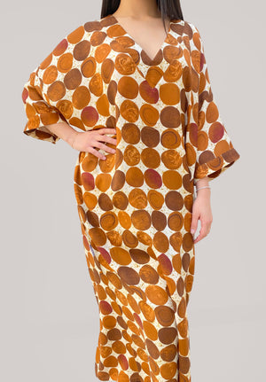 Cashmere  White & Brown circles TowSide Pockets Dress