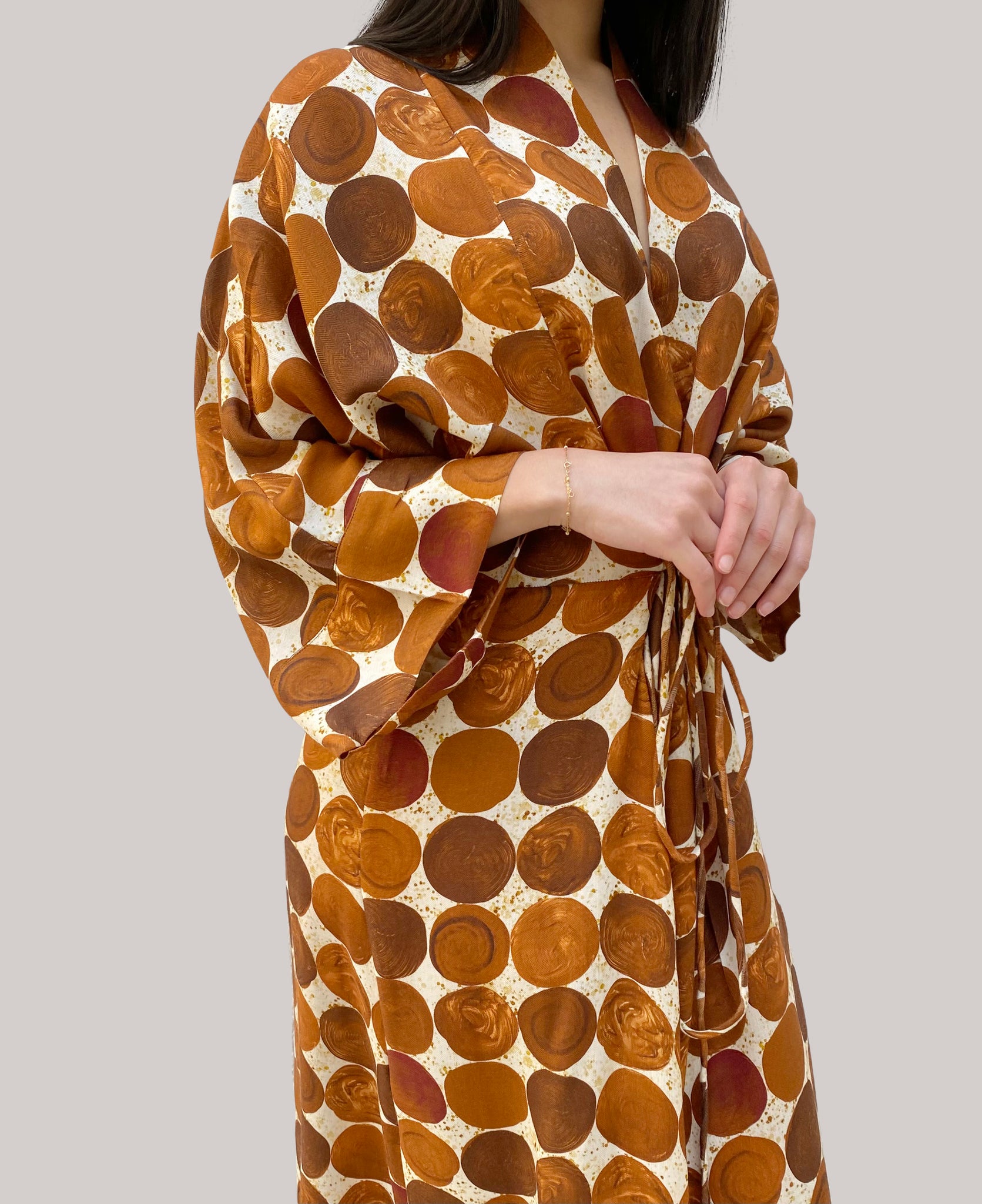 Cashmere White & Brown circles Dress with Belt