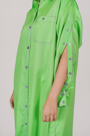 Bright Green with Purple Thread Button Shirt Dress (040)