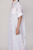White with Orange Thread Button Shirt Dress (040)