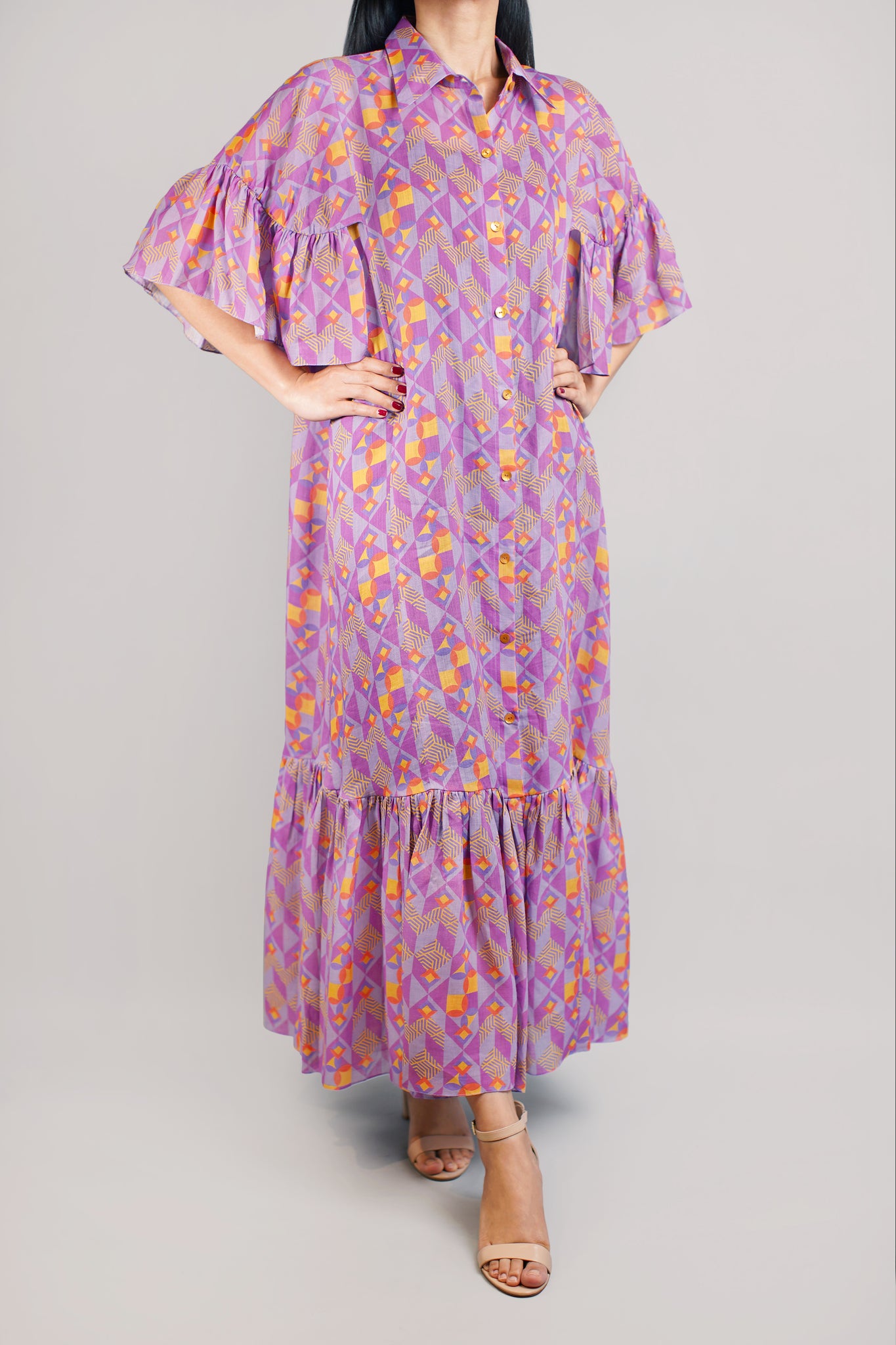 Cotton Shirt Dress in Purple (028)