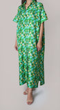 Silk Twill Dress in Green and Yellow (042)