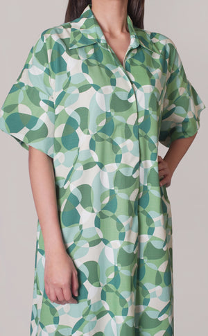 Cotton Shirt Dress in Light Green and White (042)