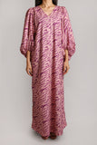 Pink Zebra Print Cotton Dress with Puffed Sleeves (005)