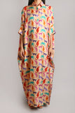 Peach Cheetah Silk Shirt Dress (012)