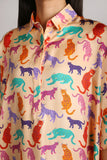 Peach Cheetah Silk Shirt Dress (012)