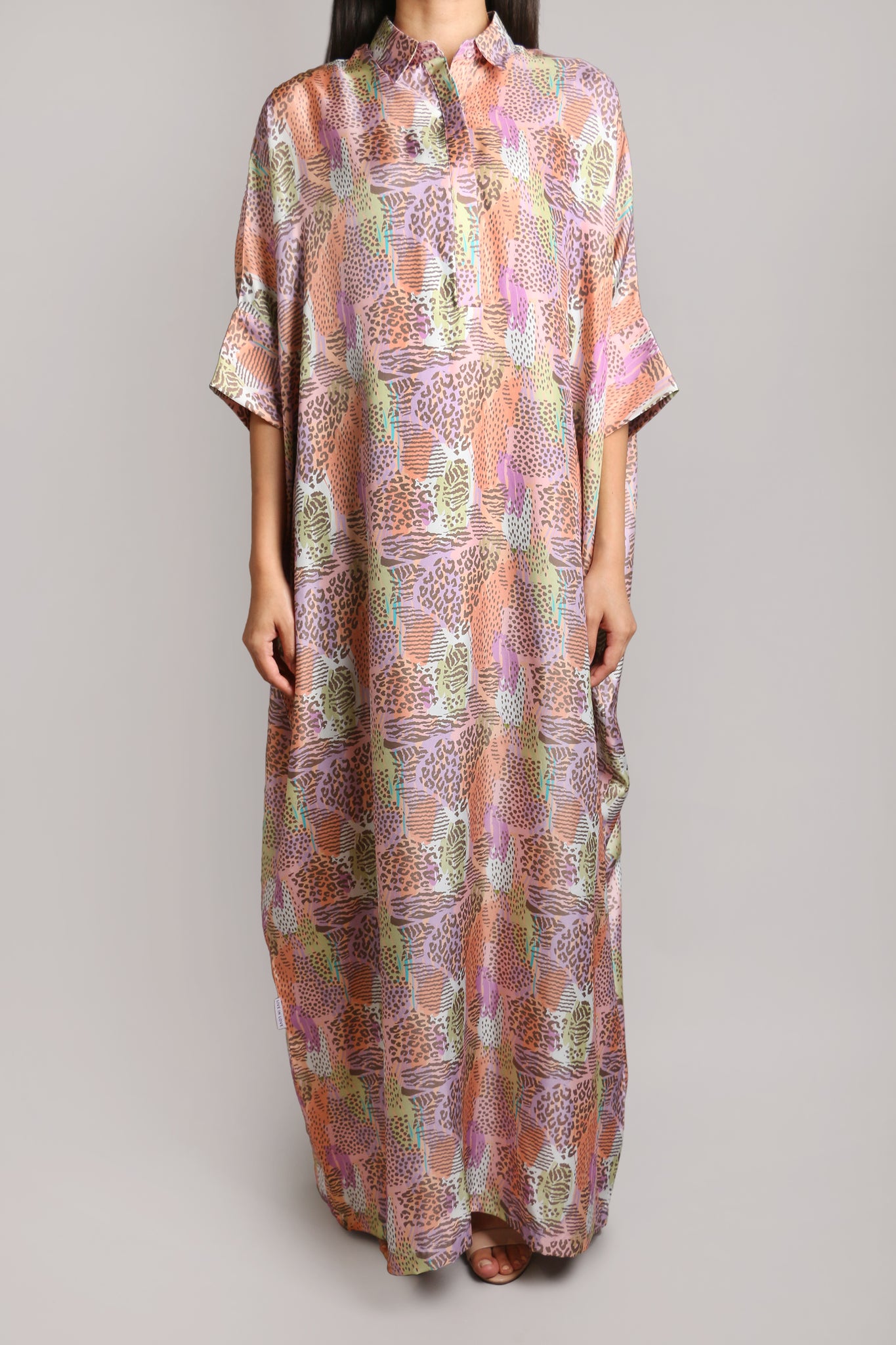 Colorful Silk Shirt Dress (012)