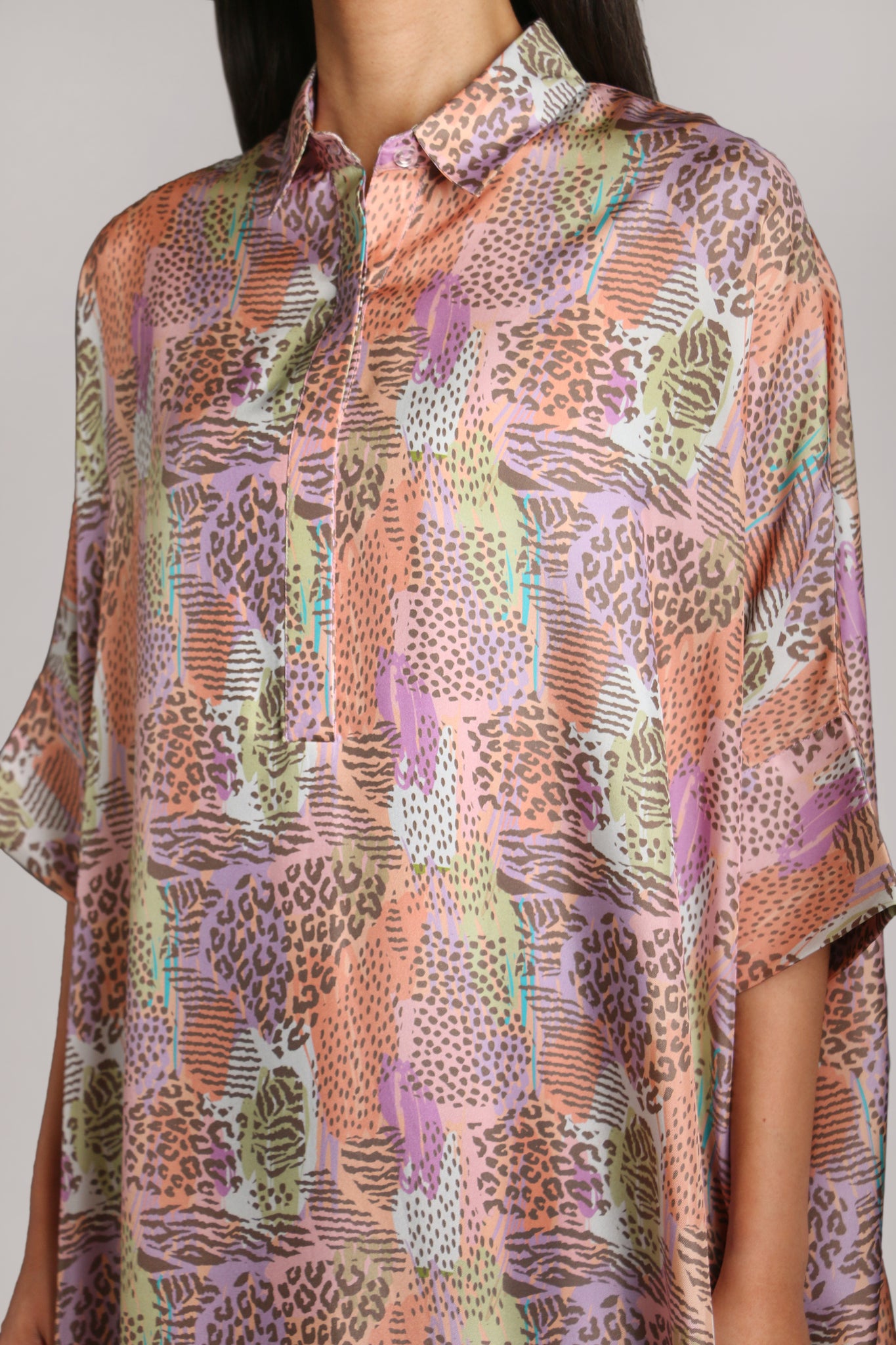 Colorful Silk Shirt Dress (012)