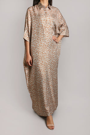 Full Safari Leopard Silk Shirt Dress (012)