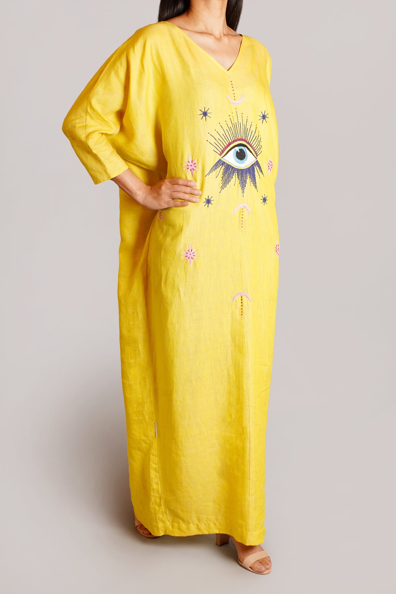 Yellow Linen with Eye Embroidery (038-C)