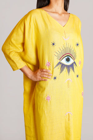 Yellow Linen with Eye Embroidery (038-C)