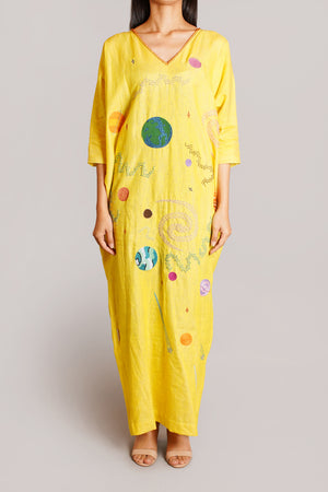 Yellow Linen Base with Universe Embroidery (038-B)