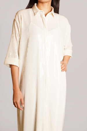 Sequin Shirt Dress in Off White (036)