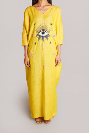 Yellow Linen with Eye Embroidery (038-C)