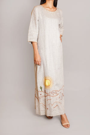 Gray Linen  with Sun Embroidery (038-D)
