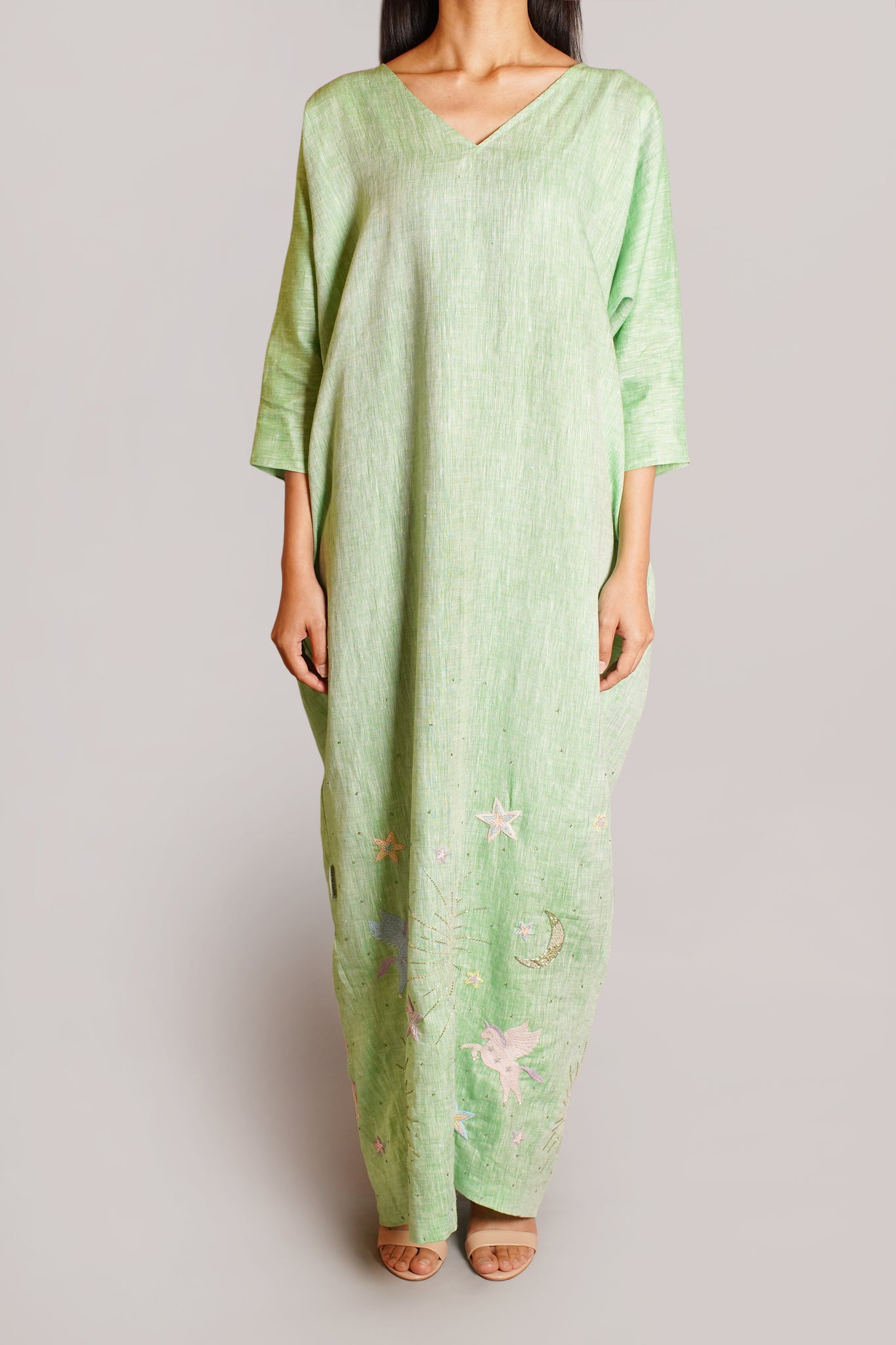 Light Green Linen with Unicorn Embroidery (038-E)