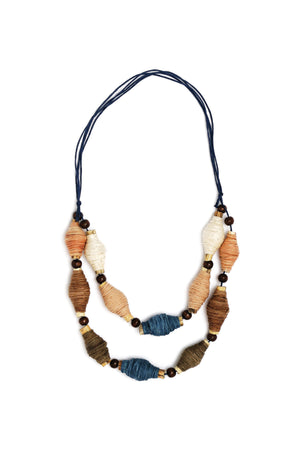 Brown White Rolled Thread Necklace