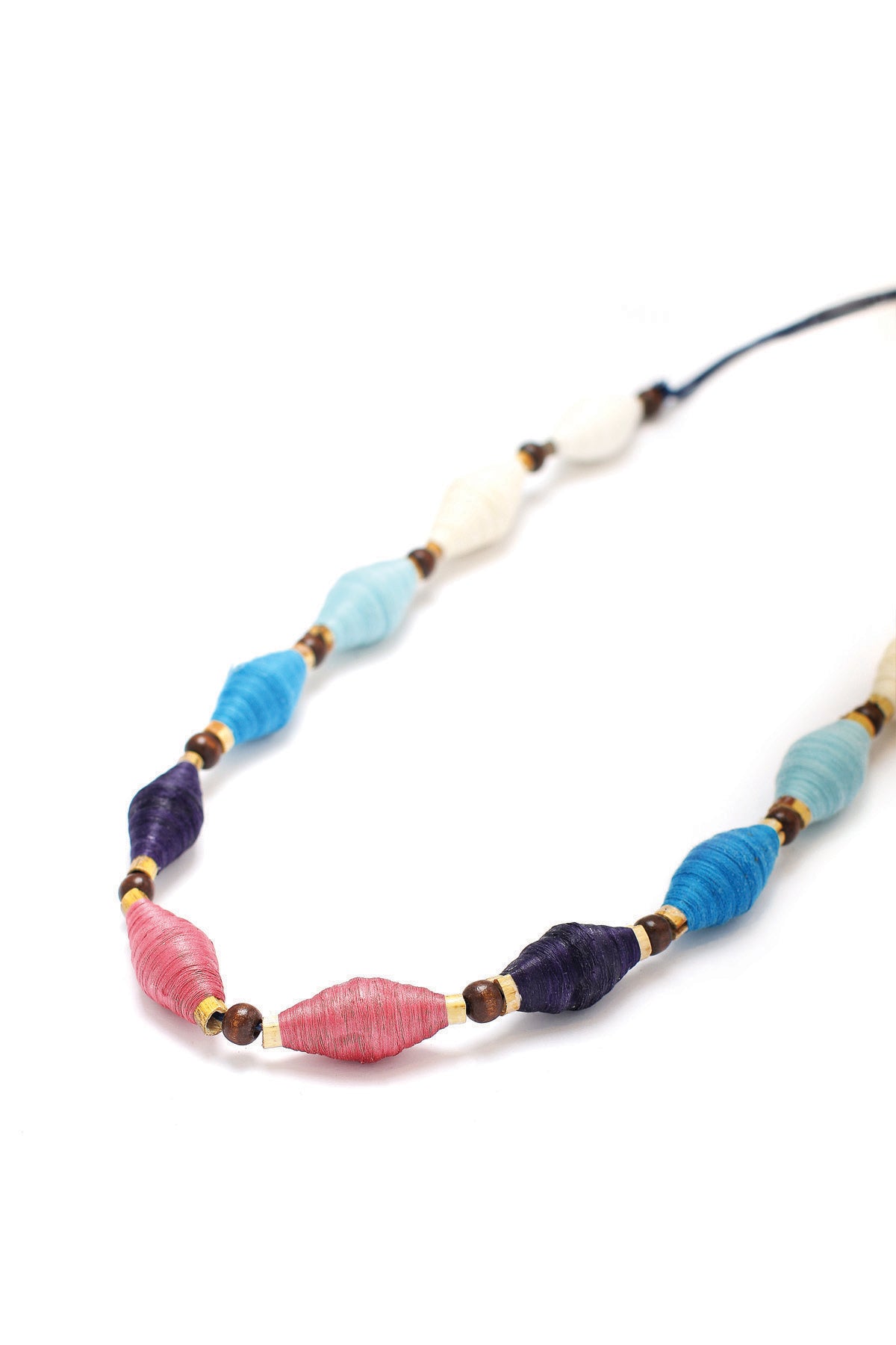 Salmon Blue Rolled Thread Necklace