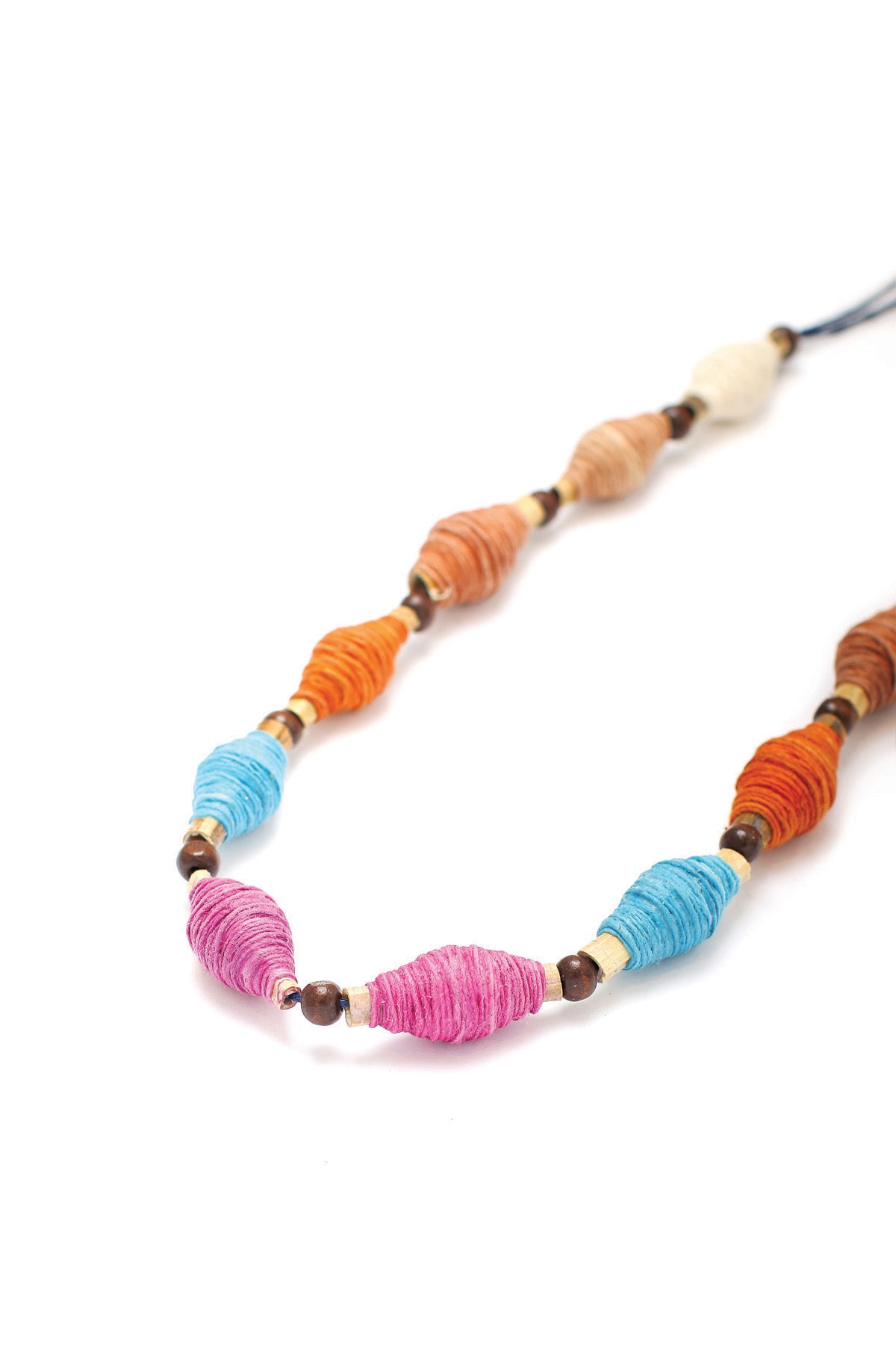 Pink Blue Rolled Thread Necklace