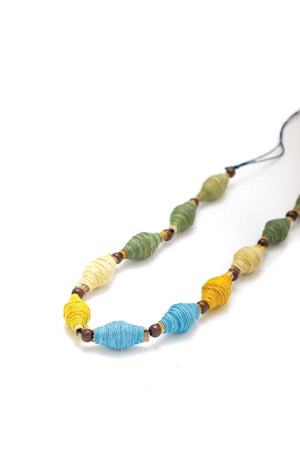Blue Yellow Rolled Thread Necklace